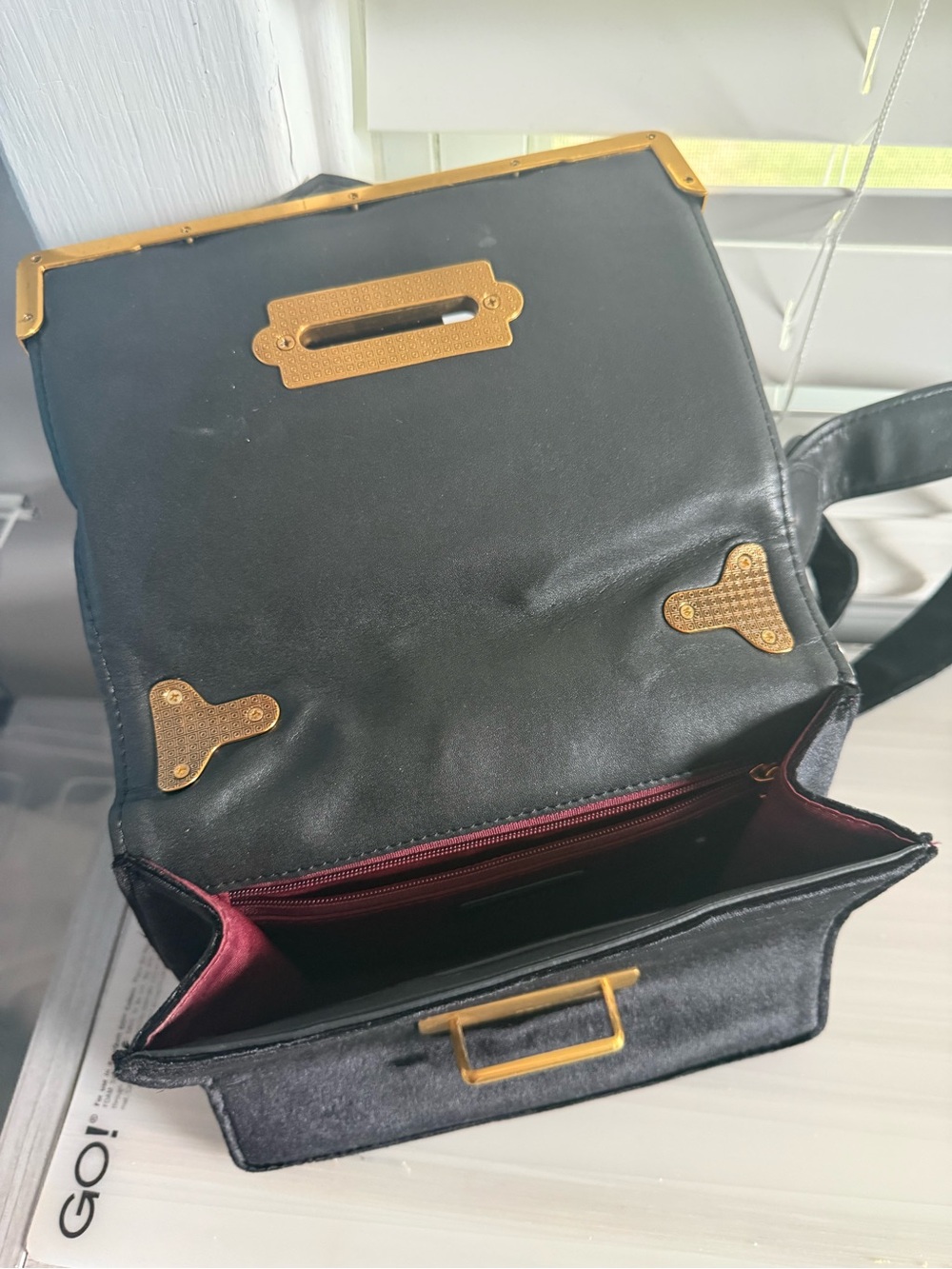 Black Velvet Shoulder Bag with Gold Accents - Picture 5 of 9
